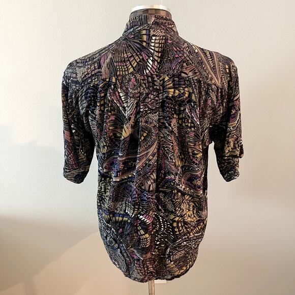 Vtg Goouch Mens Short Sleeve Shirt Medium Butterfly Paisley Print Button Up 80s - Picture 3 of 6